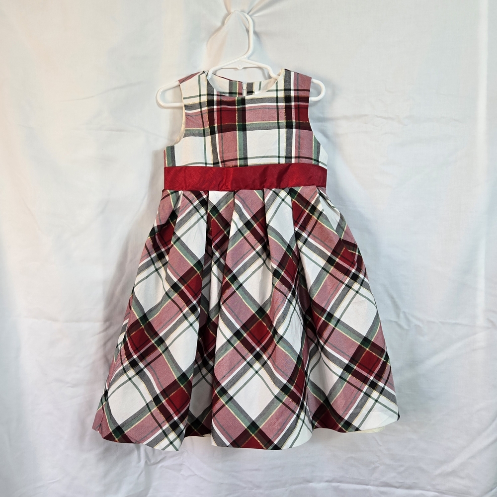 Gymboree Girl Sleeveless Red Green Gold Plaid Tartan Holiday Celebration Dress 5